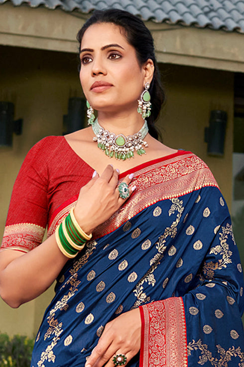 Deeva Sarees Navy Blue Banarasi Silk Saree